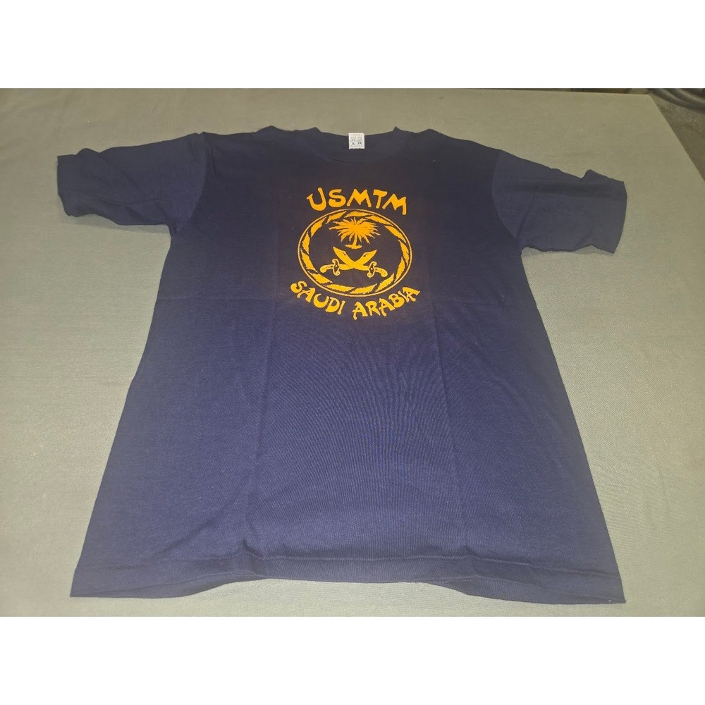 Vintage Artex USMTM Saudi Arabia T Shirt Mens XL Navy Blue Cotton Blend USA Made